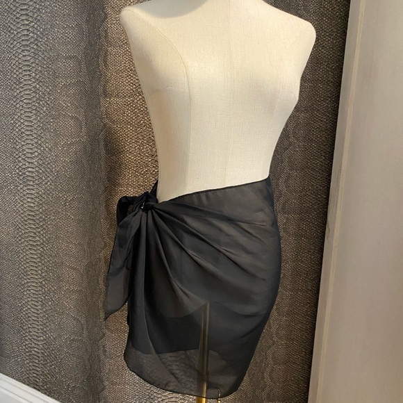 Sarong Black Women Beach Cover Up Sheer Chiffon - Picture 3 of 4